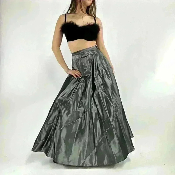 Ultra Rare Vintage Marlo Couture Metallic Two  Piece Prom Dress Set - Picture 7 of 8